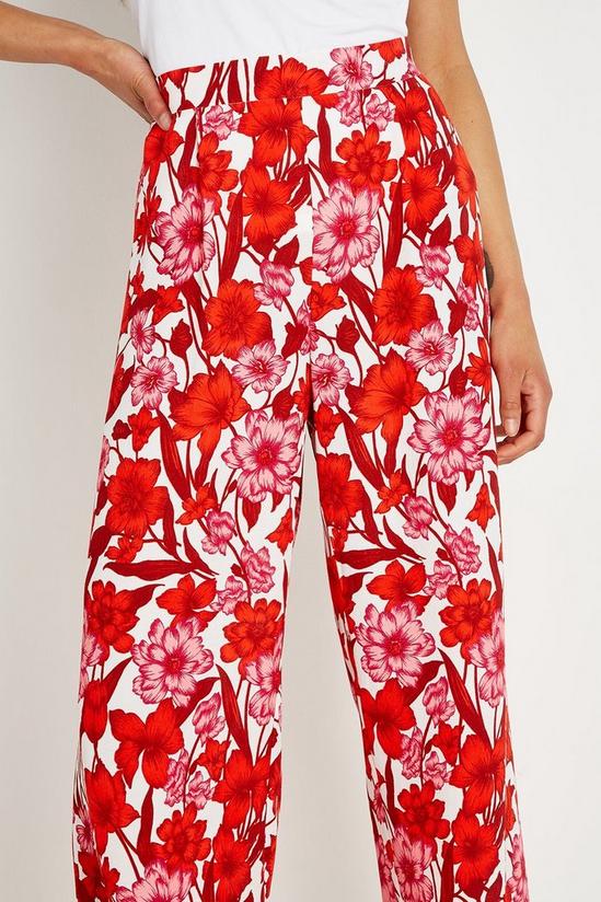 Wallis Red & Pink Floral Wide Leg Trousers 4