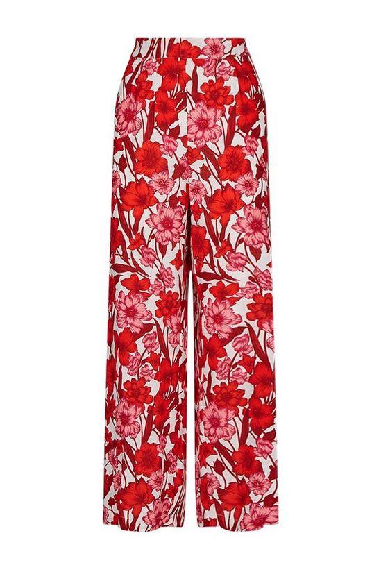 Wallis Red & Pink Floral Wide Leg Trousers 5