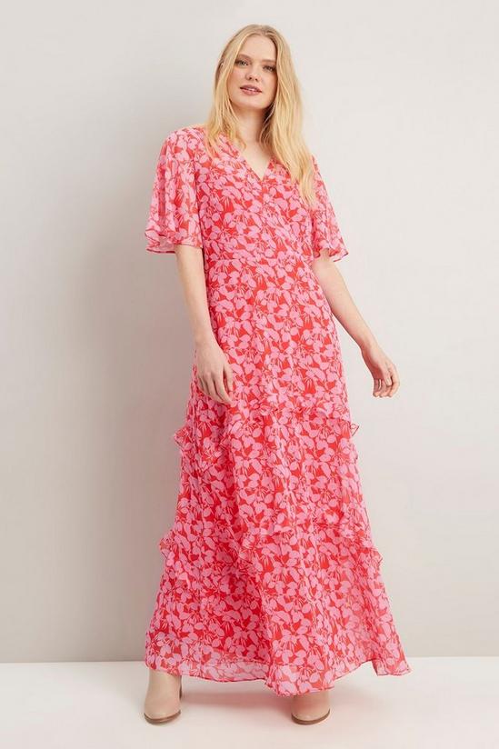 Wallis Ditsy Floral Red Pink Angel Sleeve Maxi Dress 1