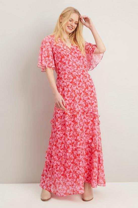 Wallis Ditsy Floral Red Pink Angel Sleeve Maxi Dress 2