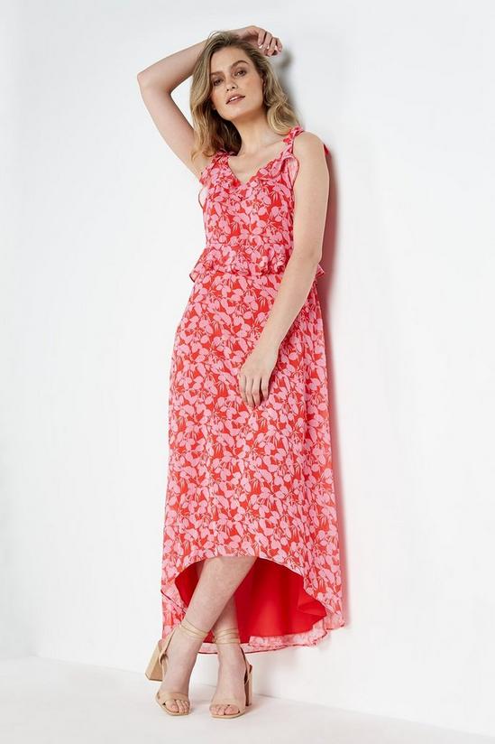 Wallis Ditsy Floral Red Pink Chiffon Ruffle Dress 2