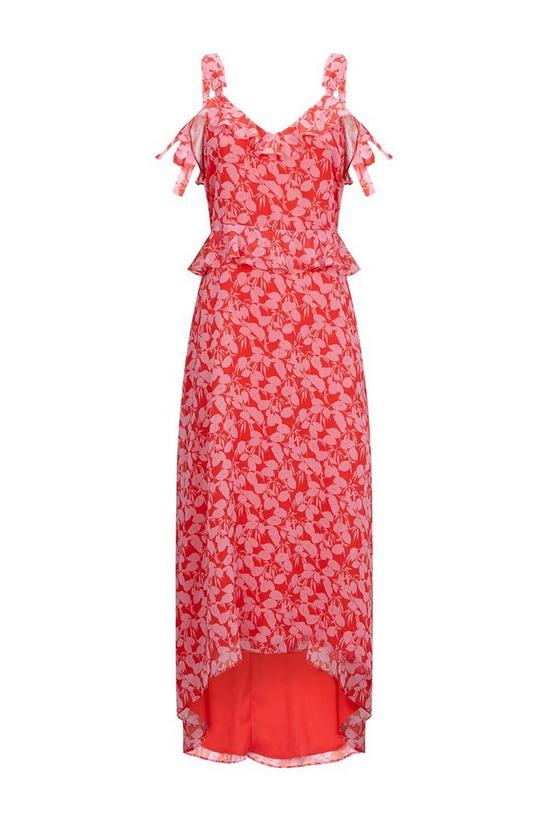 Wallis Ditsy Floral Red Pink Chiffon Ruffle Dress 5