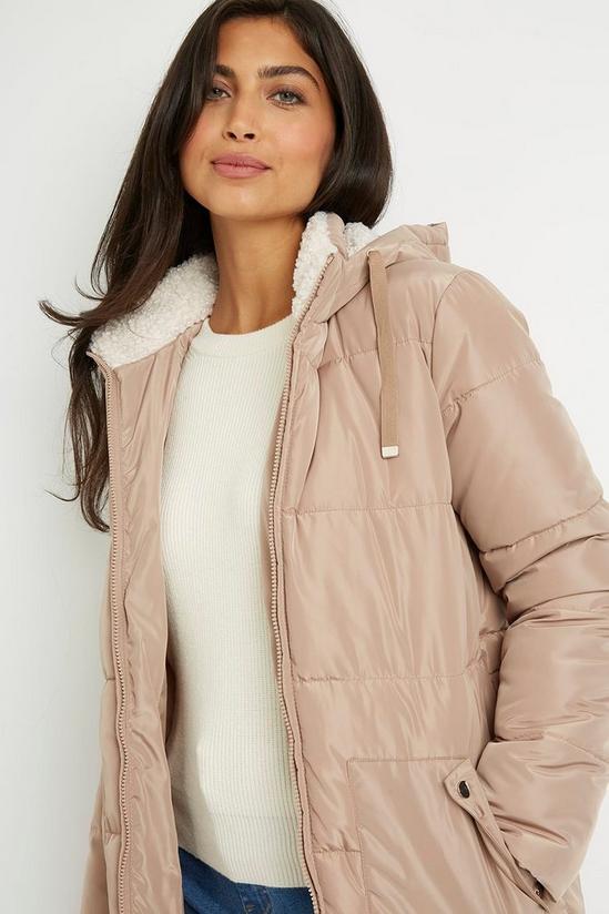 Wallis Borg Hooded Pocket Detail Quilted Coat 4