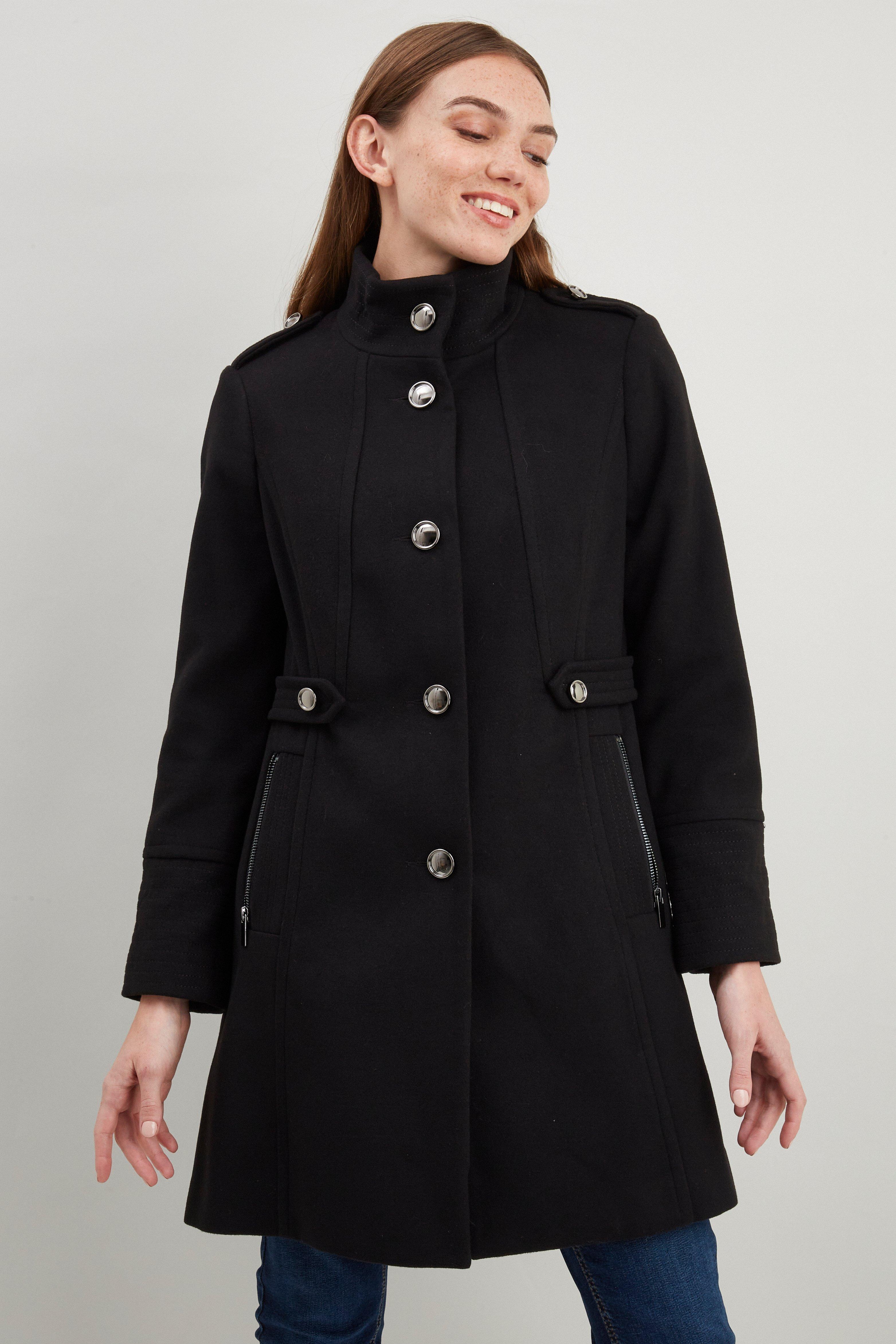 Wallis petite black hot sale funnel neck coat