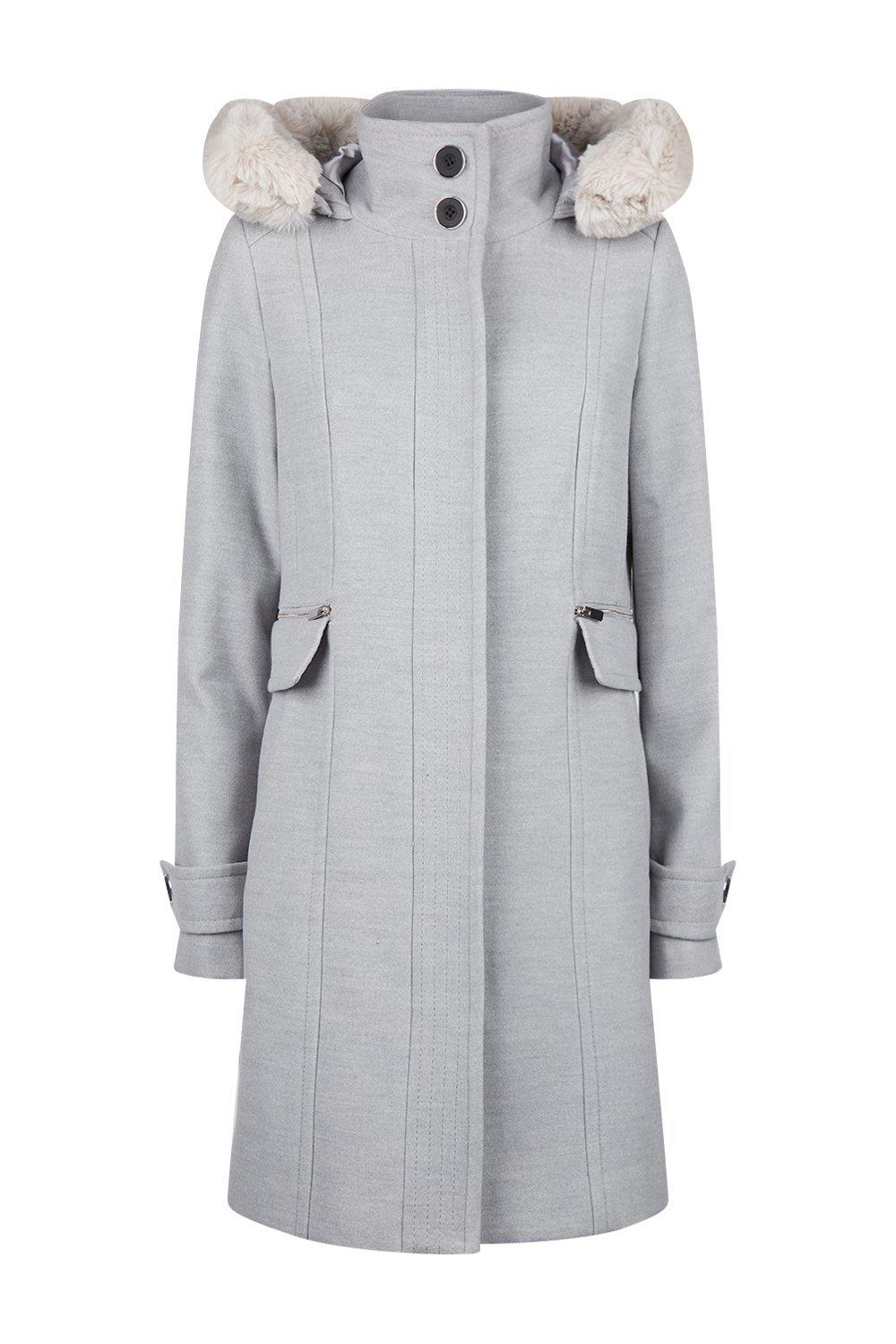 Jackets & Coats | Faux Fur Hooded Duffle Coat | Wallis