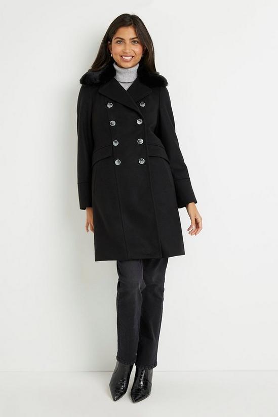 Wallis Double Breasted Faux Fur Collar Military Coat 1