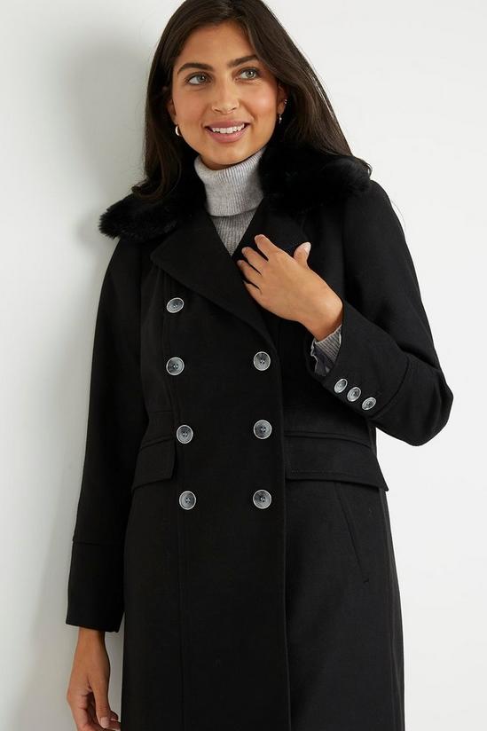 Wallis Double Breasted Faux Fur Collar Military Coat 4