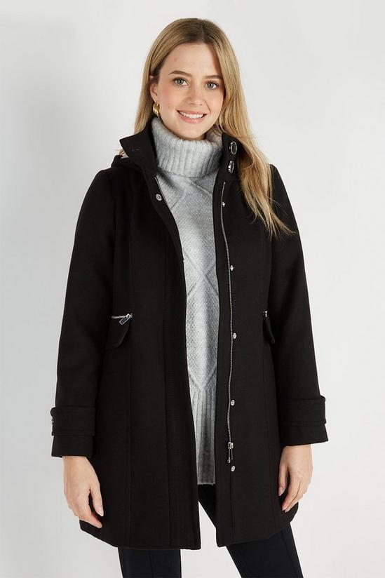 Wallis Petite Faux Fur Hooded Duffle Coat 1