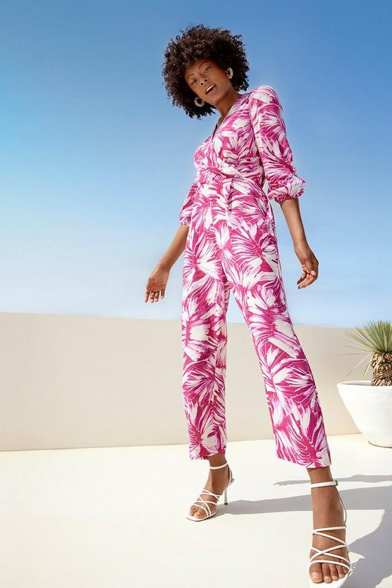 Wallis Pink Palm Wrap Jumpsuit 1