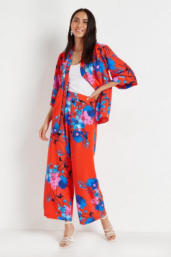 Wallis Red and Blue Floral Wide Leg Trousers 1