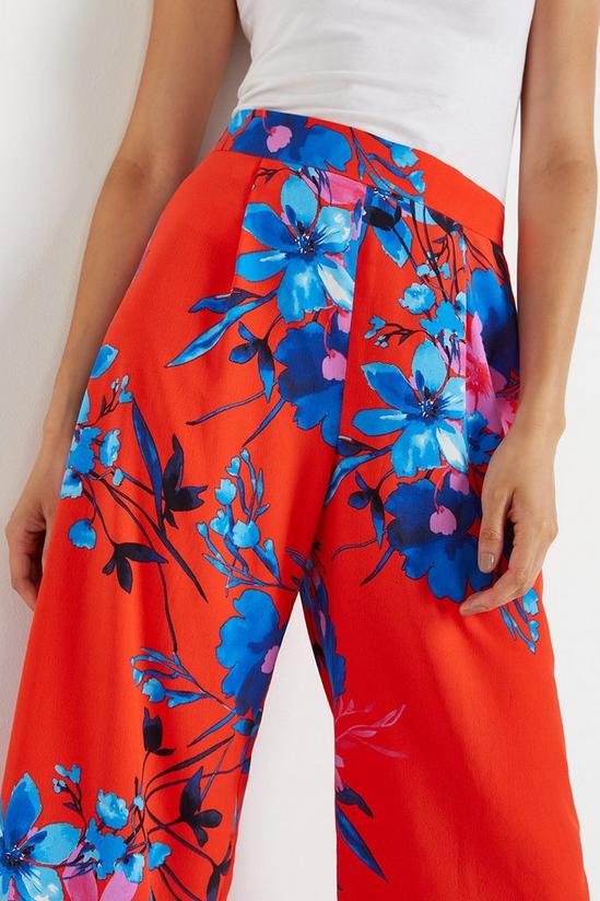 Wallis Red and Blue Floral Wide Leg Trousers 4