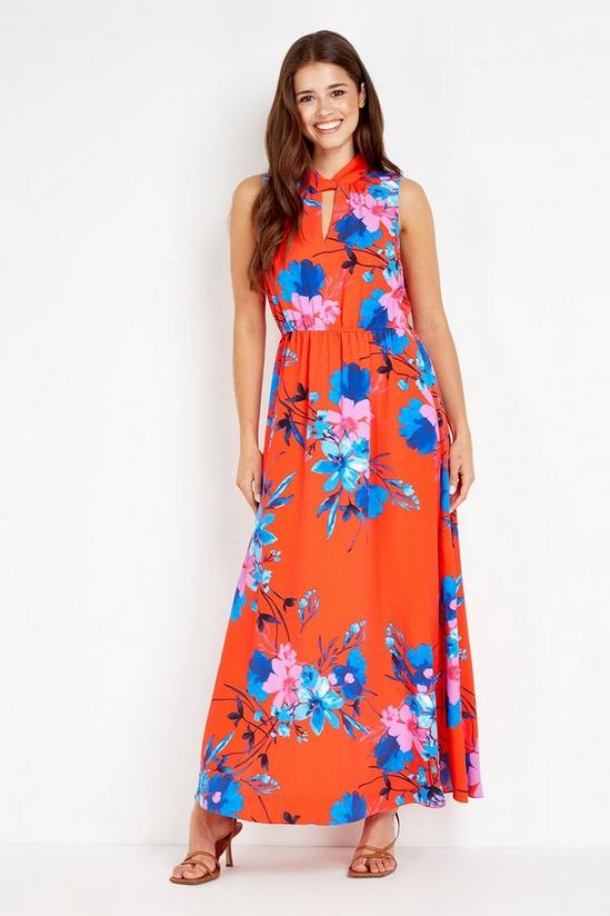 Wallis Red and Blue Floral Halter Dress 1