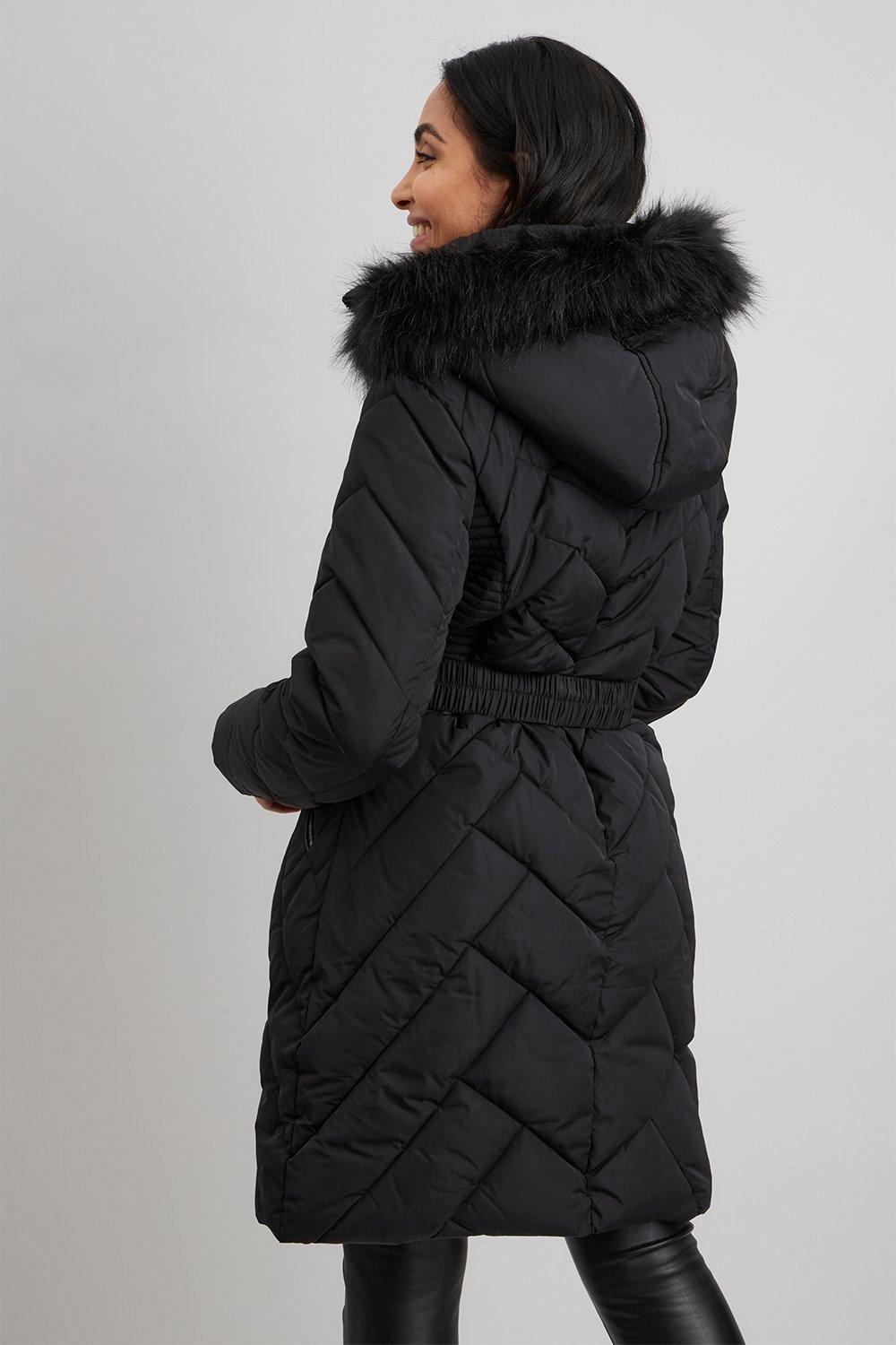 Wallis black midi 2024 belted padded coat