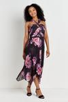 Wallis Black & Pink Floral Pleated Halter Neck Dress thumbnail 1