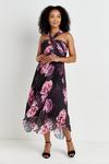 Wallis Black & Pink Floral Pleated Halter Neck Dress thumbnail 2
