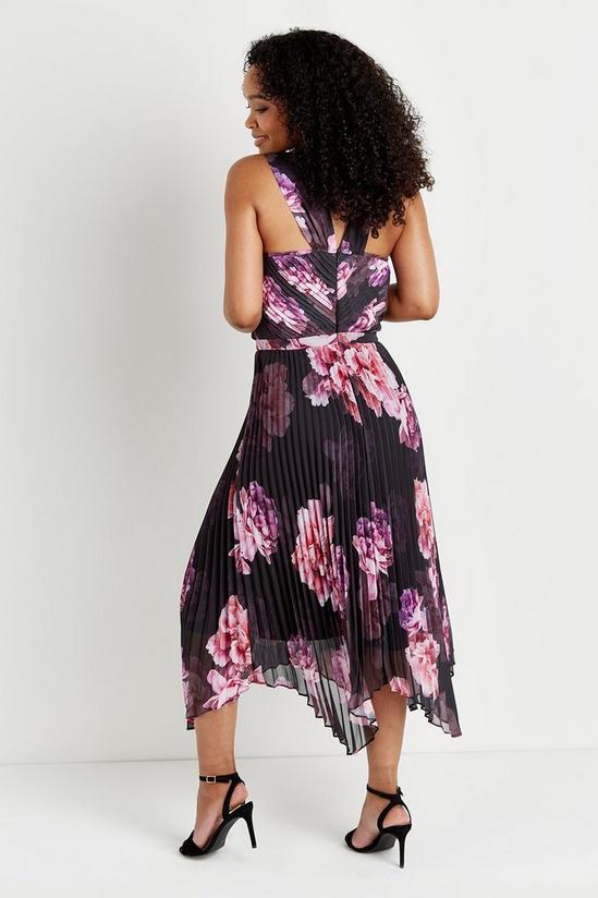Wallis Black & Pink Floral Pleated Halter Neck Dress 3