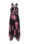 Wallis Black & Pink Floral Pleated Halter Neck Dress thumbnail 5
