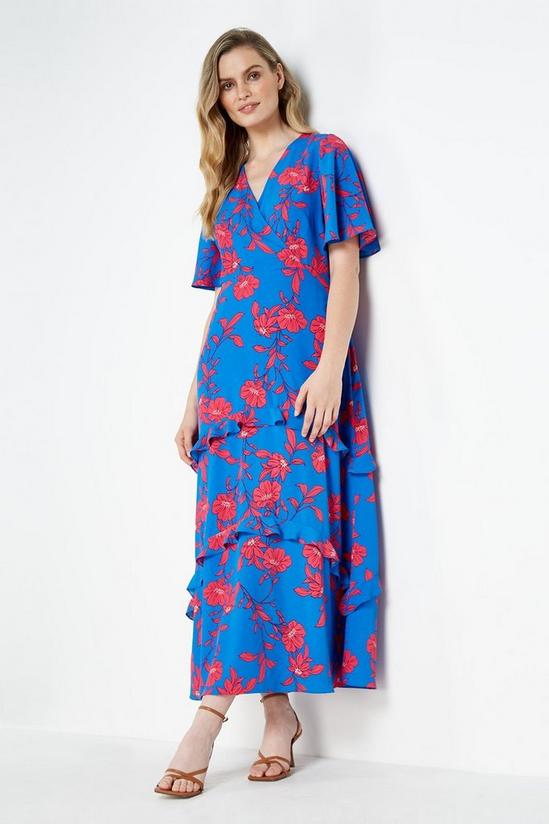 Wallis Petite Blue Pink Floral Tiered Maxi Dress 1