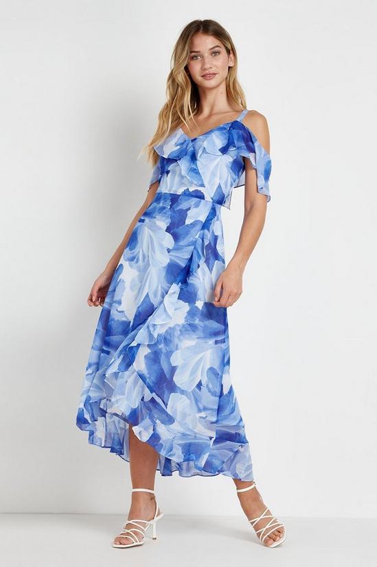 Wallis Blue Floral Cold Shoulder Dress 1