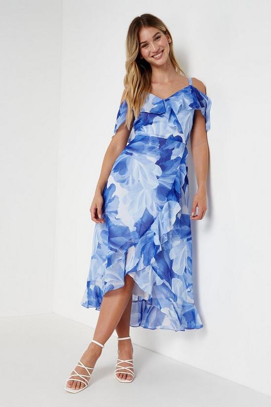 Wallis Blue Floral Cold Shoulder Dress 2