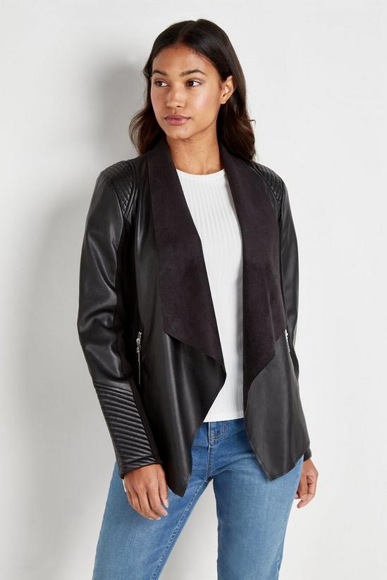 Wallis Quilt Detail Faux Leather Waterfall Jacket 1