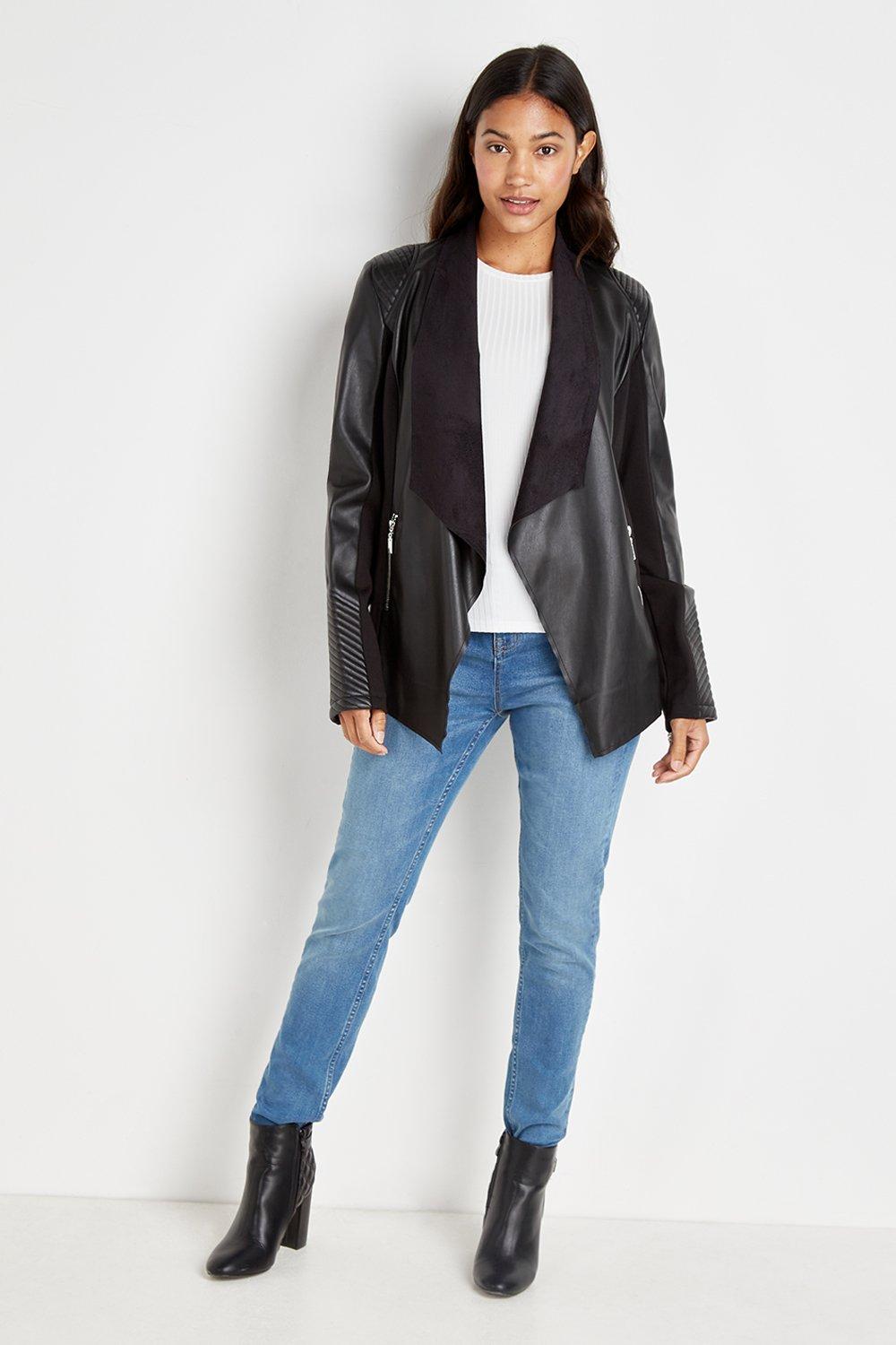 Wallis faux 2025 leather waterfall jacket