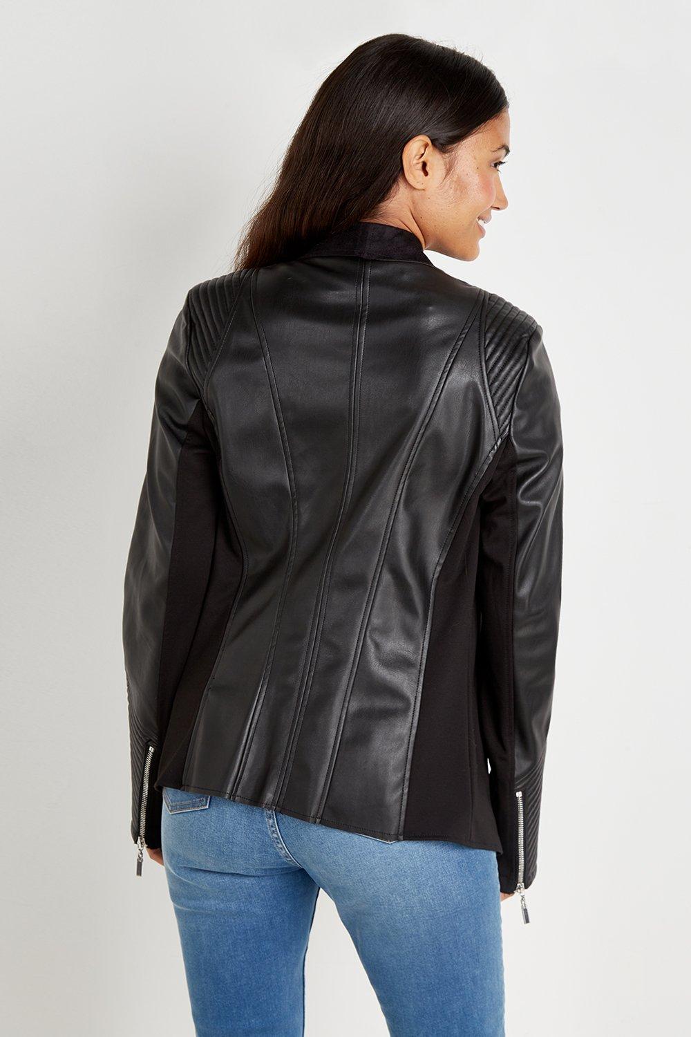 Tall Quilt Detail Faux Leather Waterfall Jacket