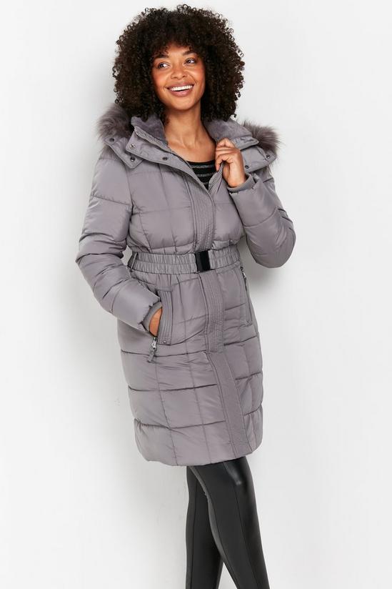 Wallis Grey Faux Fur Hood Quilted Coat 1