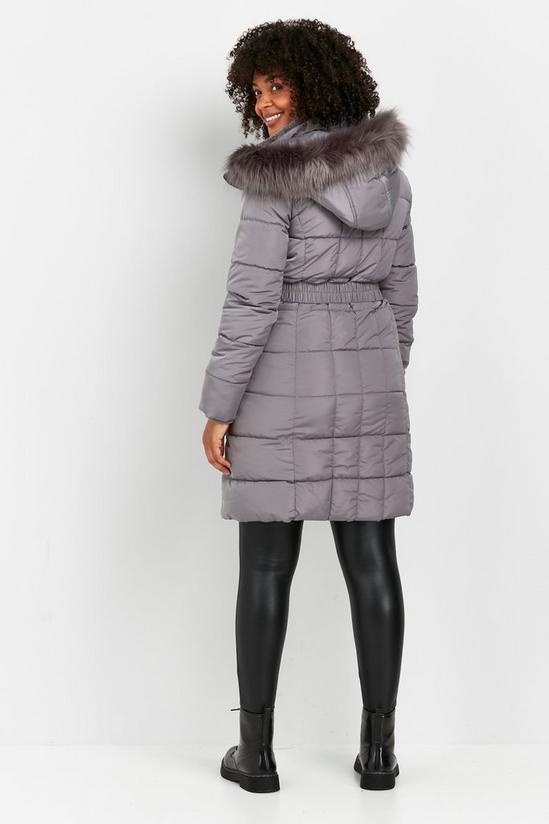 Wallis Grey Faux Fur Hood Quilted Coat 2