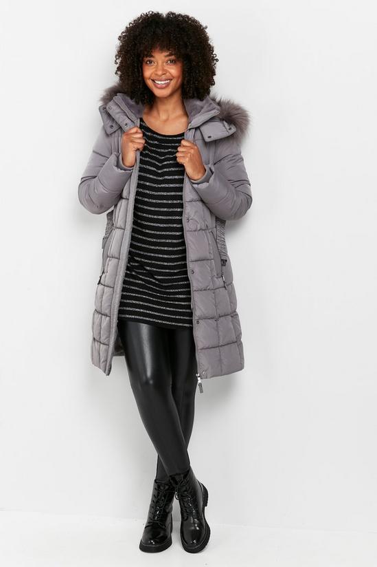 Wallis Grey Faux Fur Hood Quilted Coat 4