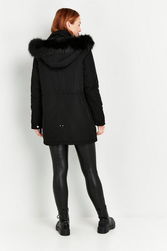 Wallis Black Faux Fur Hooded Parka Coat 2
