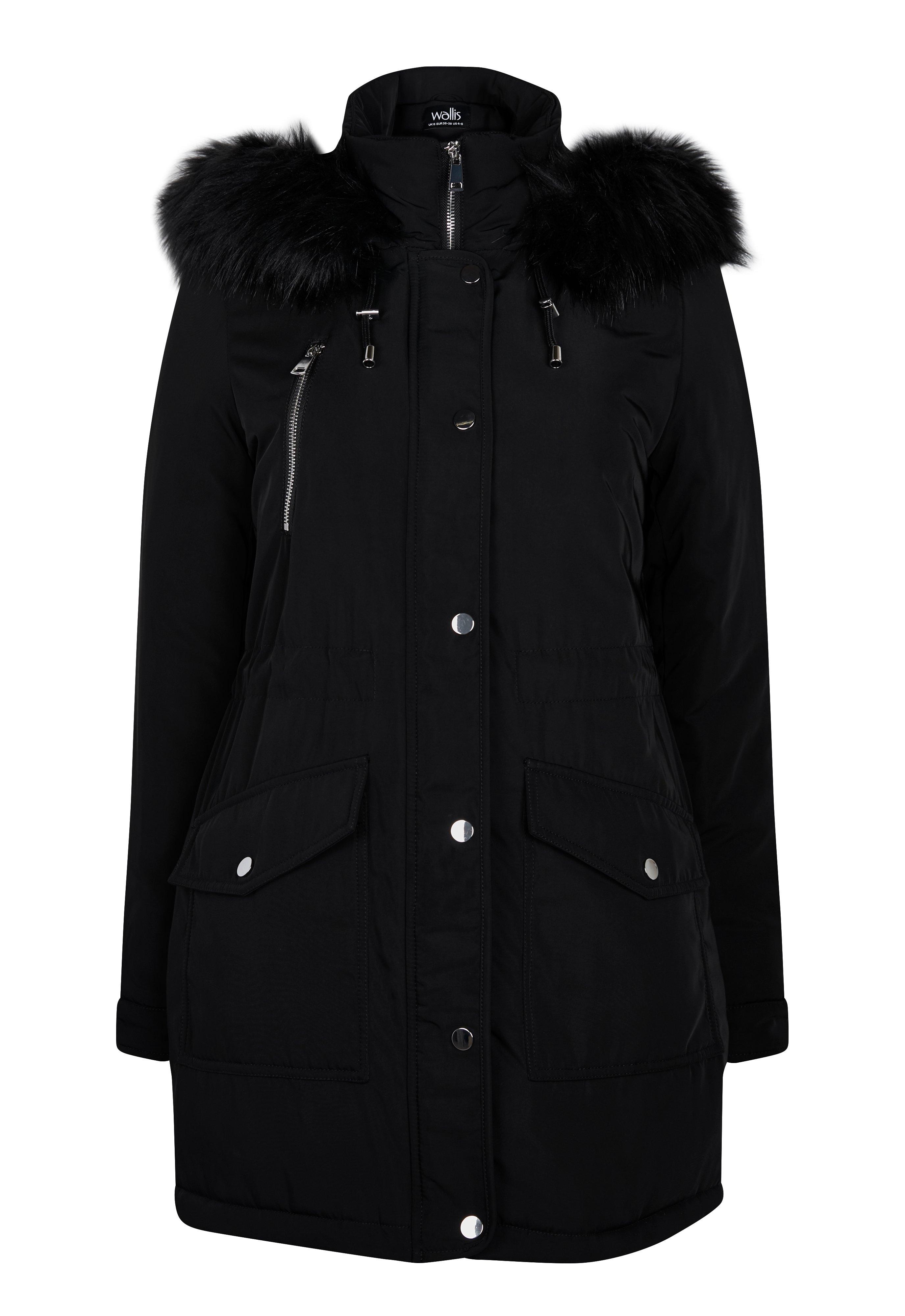 Wallis black fur on sale jacket