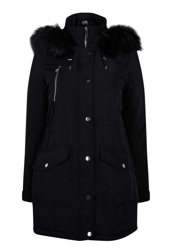 Wallis Black Faux Fur Hooded Parka Coat 4