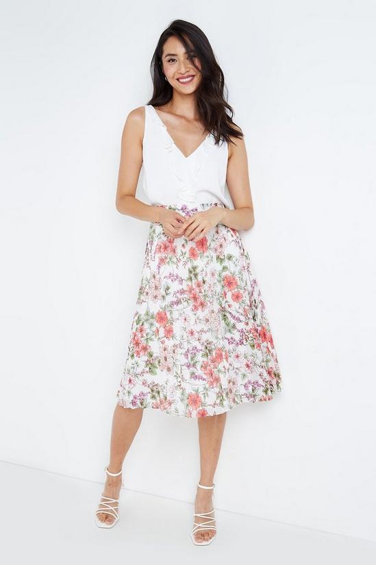 Wallis Petite Ivory Summer Floral Pleated Skirt 1