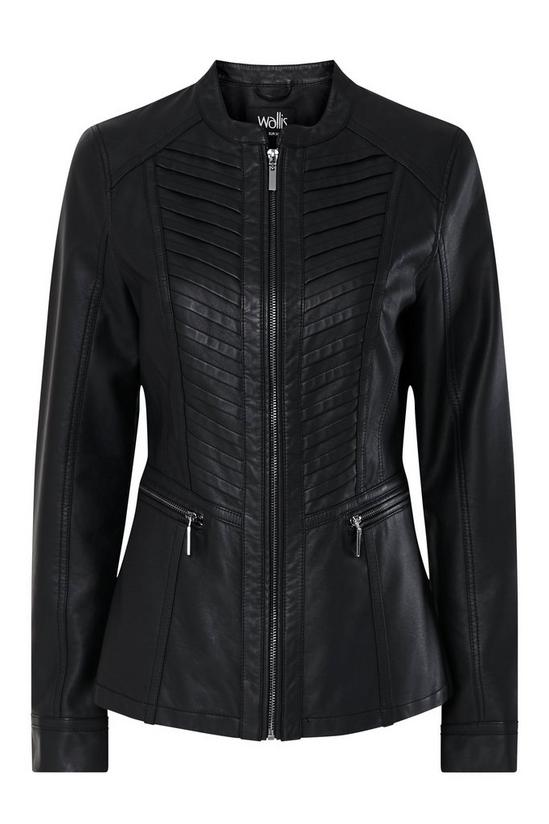 Wallis Black Faux Leather Stitch Front Jacket 4