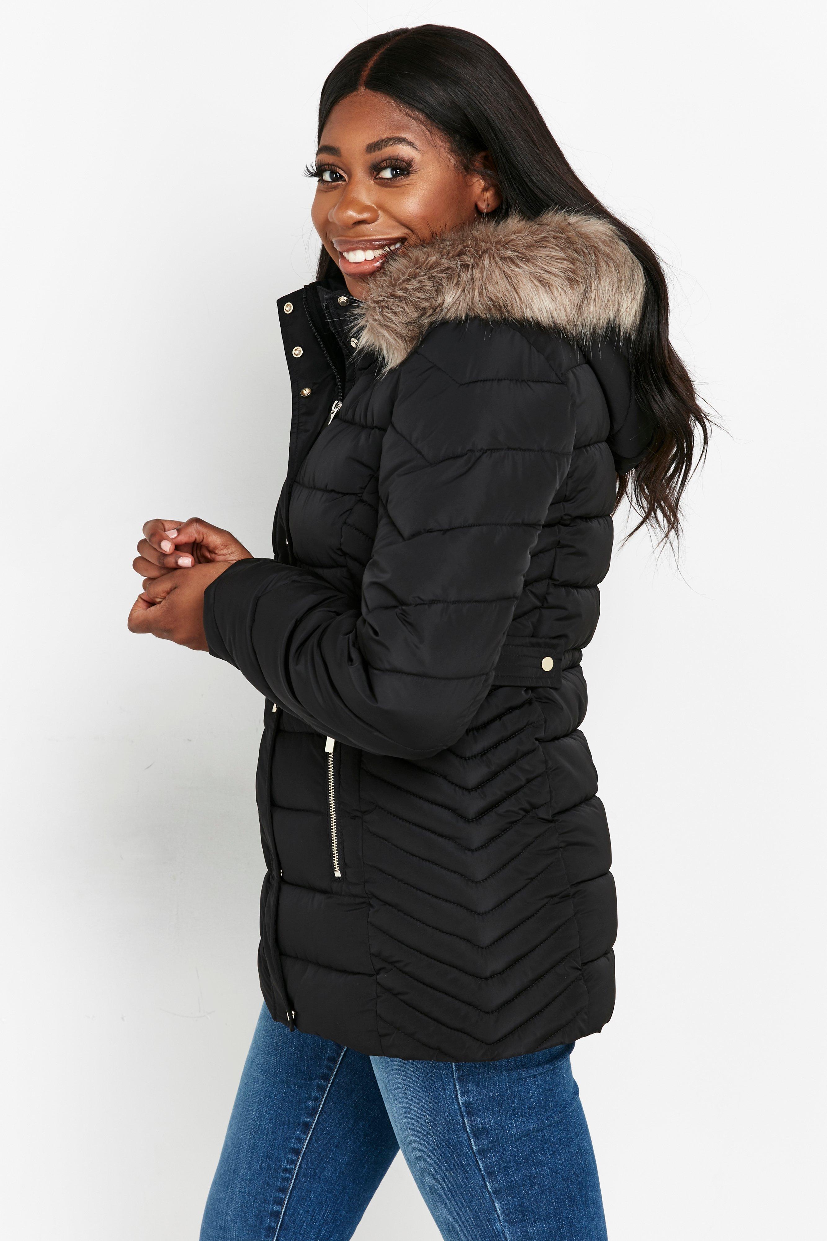 Wallis black fur on sale jacket