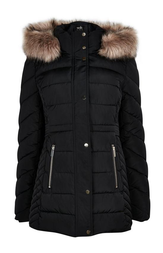 Wallis Black Short Padded Hooded Coat 4