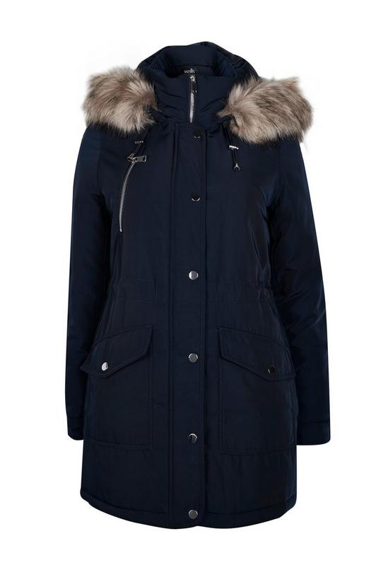 Wallis Navy Faux Fur Hooded Parka Coat 4