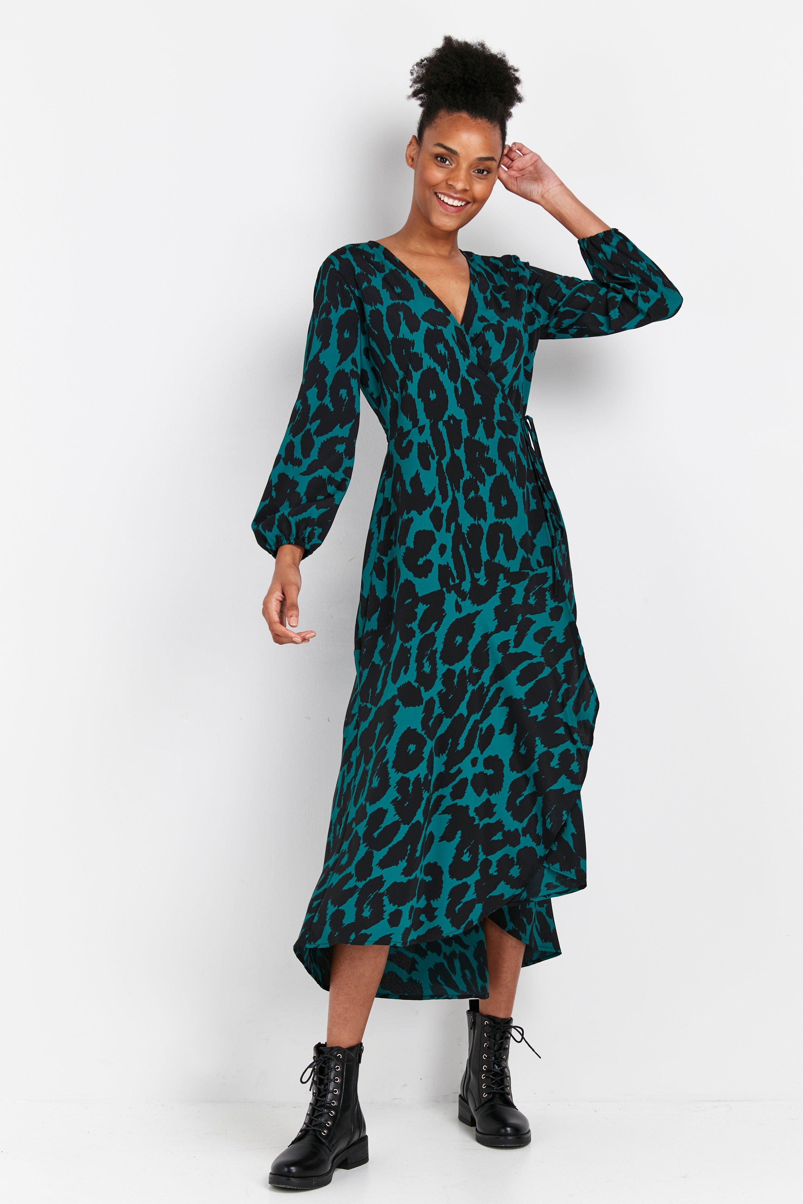 Green animal store print dress