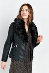 Wallis PETITE Black Faux Fur Collar Biker Jacket thumbnail 4