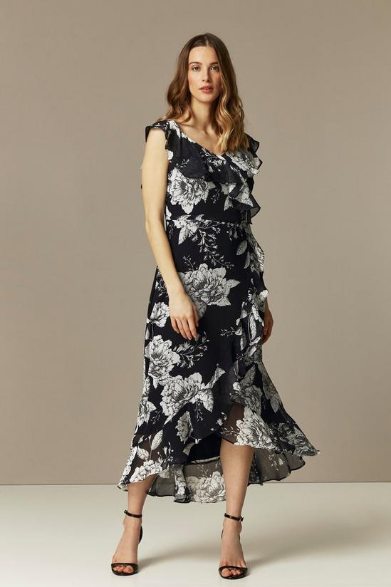 Wallis Black Floral Print Ruffle Midi Dress 1