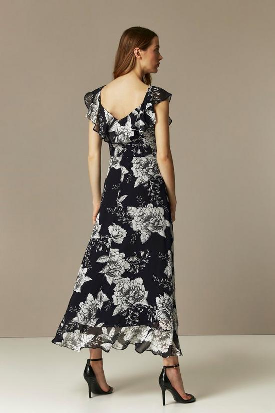 Wallis Black Floral Print Ruffle Midi Dress 2
