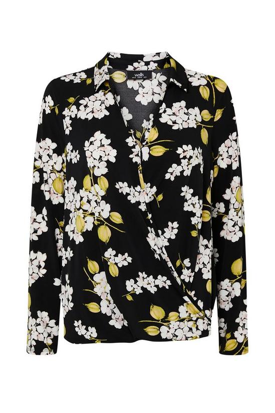 Wallis Black Blossom Print Wrap Shirt 4