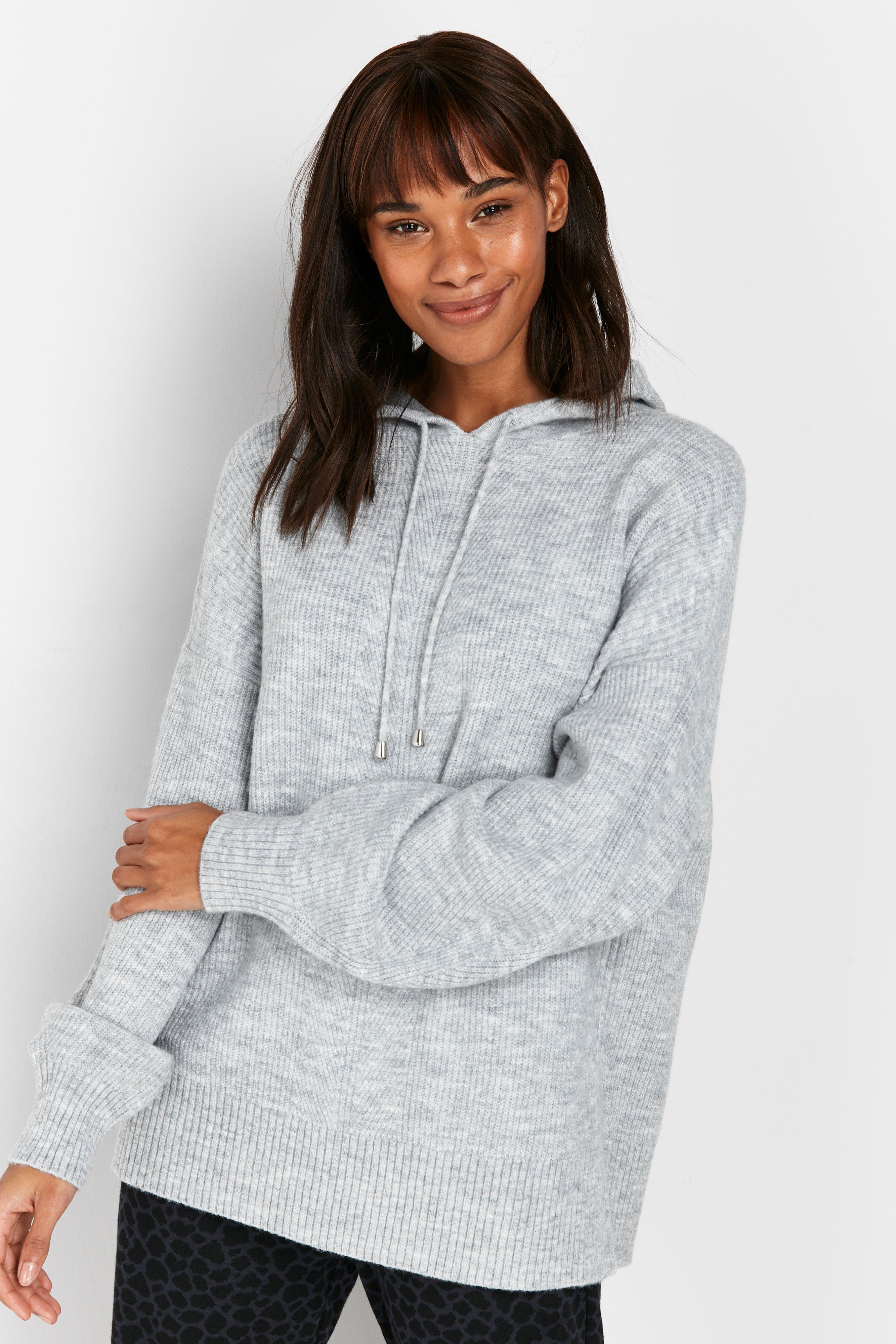 Grey knitted hoodie on sale womens