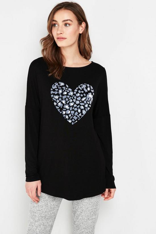 Wallis Black Velvet Heart Long Sleeve T-Shirt 1
