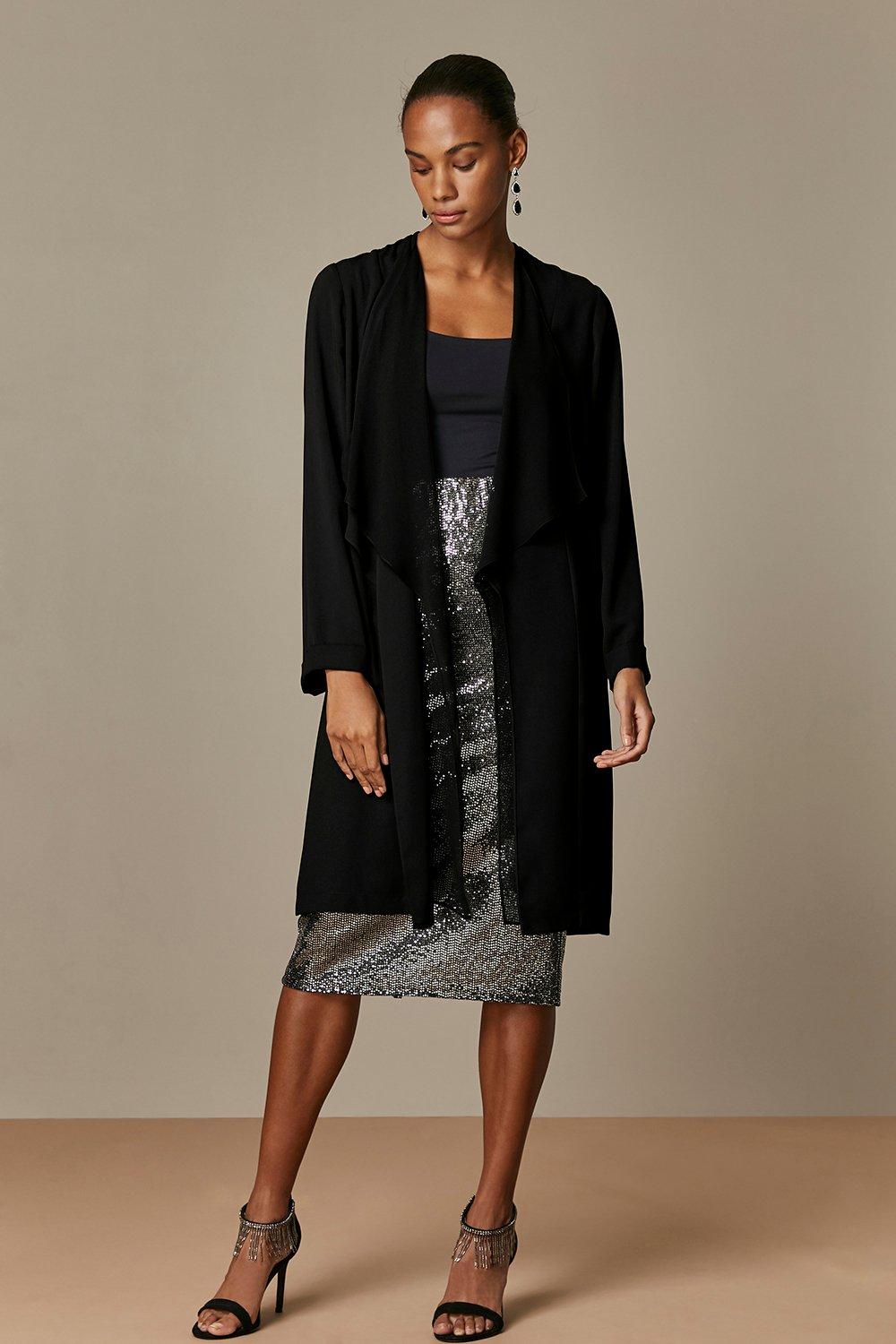 Jackets & Coats, Black Longline Chiffon Duster Jacket