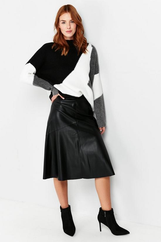 Wallis Black Faux Leather A-Line Skirt 1