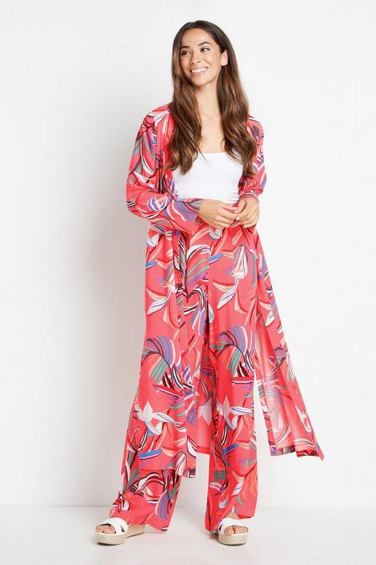 Wallis Pink Print Long Line Kimono Jacket 1