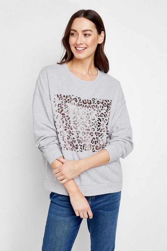 Wallis Grey Metallic Animal Print Sweatshirt 1