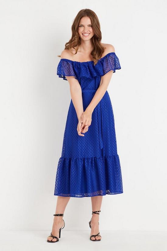 Wallis Blue Geo Lace Bardot Tiered Dress 1